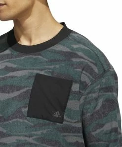 Adidas Texture Print Crew Neck Golf Pullover HF6523 10 Adidas Texture Print Crew Neck Golf Pullover HF6523 -Mens Sales Store HF6523 8 APPAREL OnModel DetailView1 white