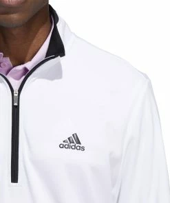 Adidas UPF Lightweight 1/4 Zip Golf Pullover HM8263 -Mens Sales Store HM8263 7 APPAREL OnModel DetailView1 white