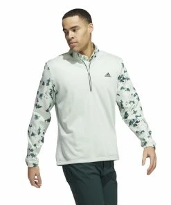 Adidas Splatter Print 1/4-Zip Golf Mid Layer HN7174 -Mens Sales Store HN7174 6 APPAREL OnModel WalkingView white