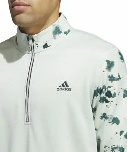 Adidas Splatter Print 1/4-Zip Golf Mid Layer HN7174 -Mens Sales Store HN7174 7 APPAREL OnModel DetailView1 white